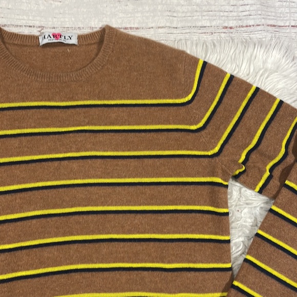 Kule Camel Cashmere Blend Samara Stripe Crewneck Sweater - Picture 8 of 10